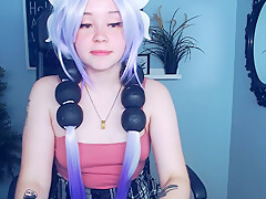 18 yo European teen is so cute with purple hair