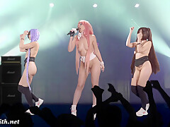 Naked Singer on stage. Virtual Reality